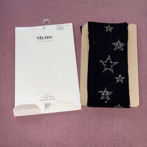 Stems Etoile Sheer Tights in Black One Size New Womens Crystal Rhinestone Stars - Picture 3 of 7